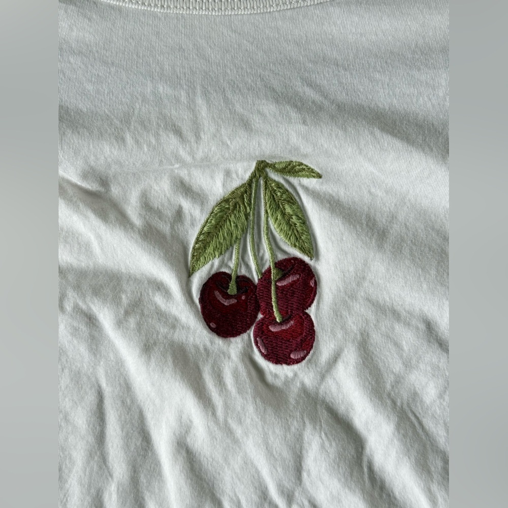 Abercrombie & Fitch Skimming White Tee Cherry Green Embroidery Y2K Sz.M - Picture 3 of 4